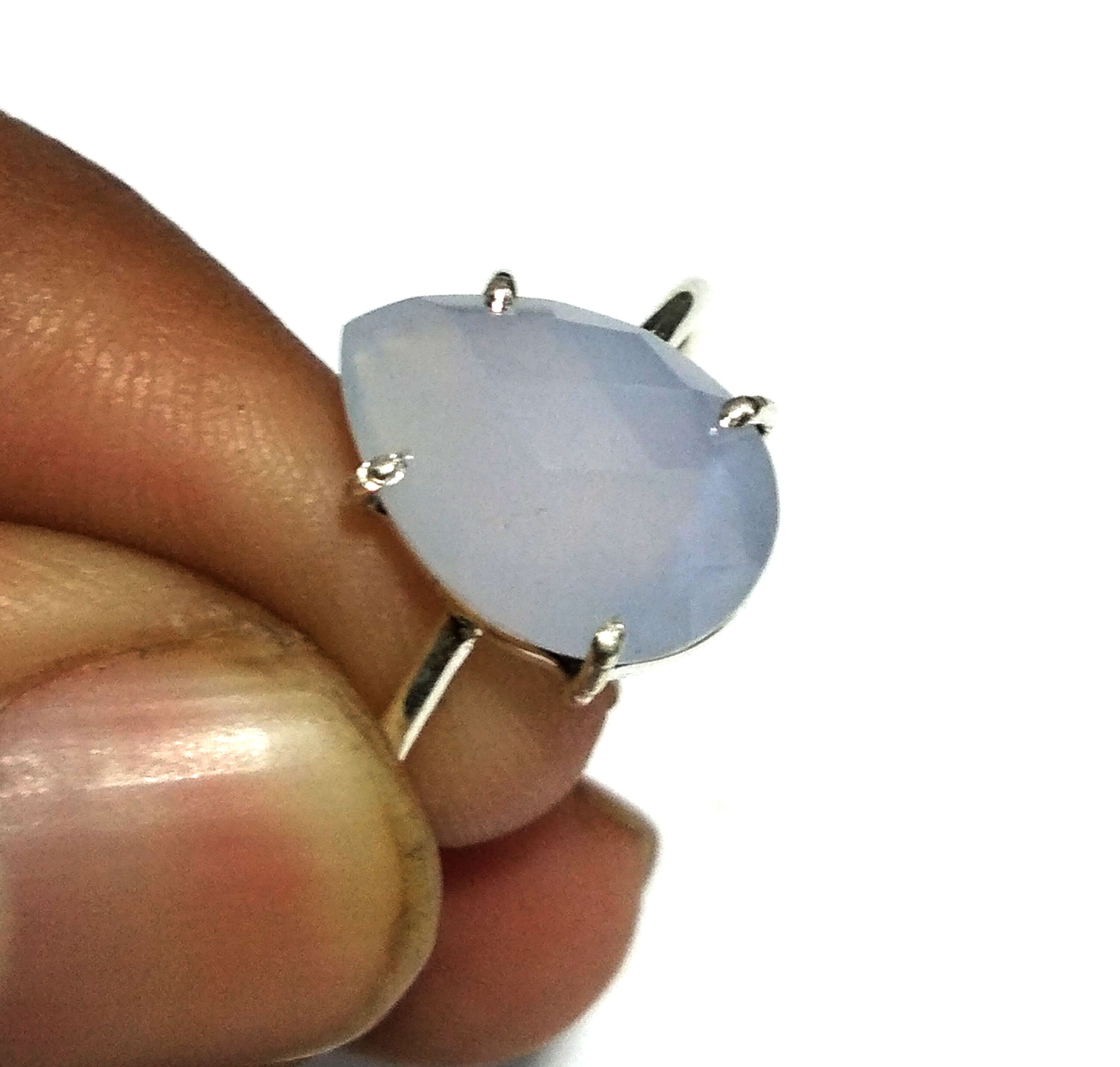 Natural Blue Lace Agate Rose Cut Gemstone Ring, 925 Solid Sterling Silver Ring, Agate Stone Size 14x9 mm Handmade Gift Birthday Ring Jewelry